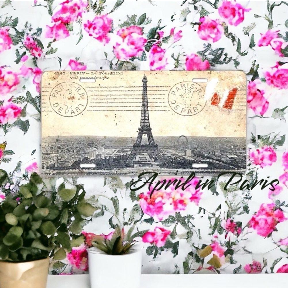 Paris Eiffel Tower Front License Plate Home Wall Art Decor NWT